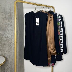 Zara Black Minimalist Padded Shoulder Sleeveless Shift Mini Dress
